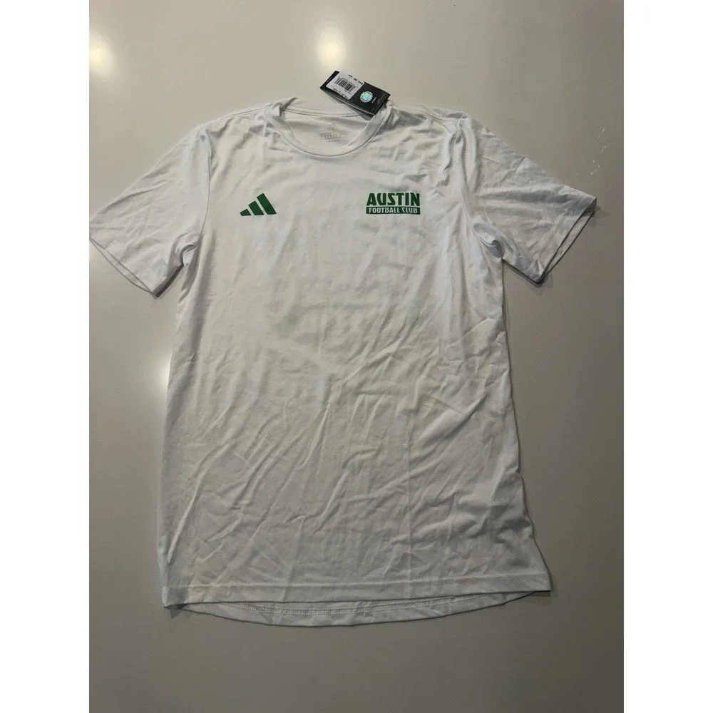 Adidas Austin FC Mens White Short Sleeve Pregame Soccer Tee JP2856 NWT Small